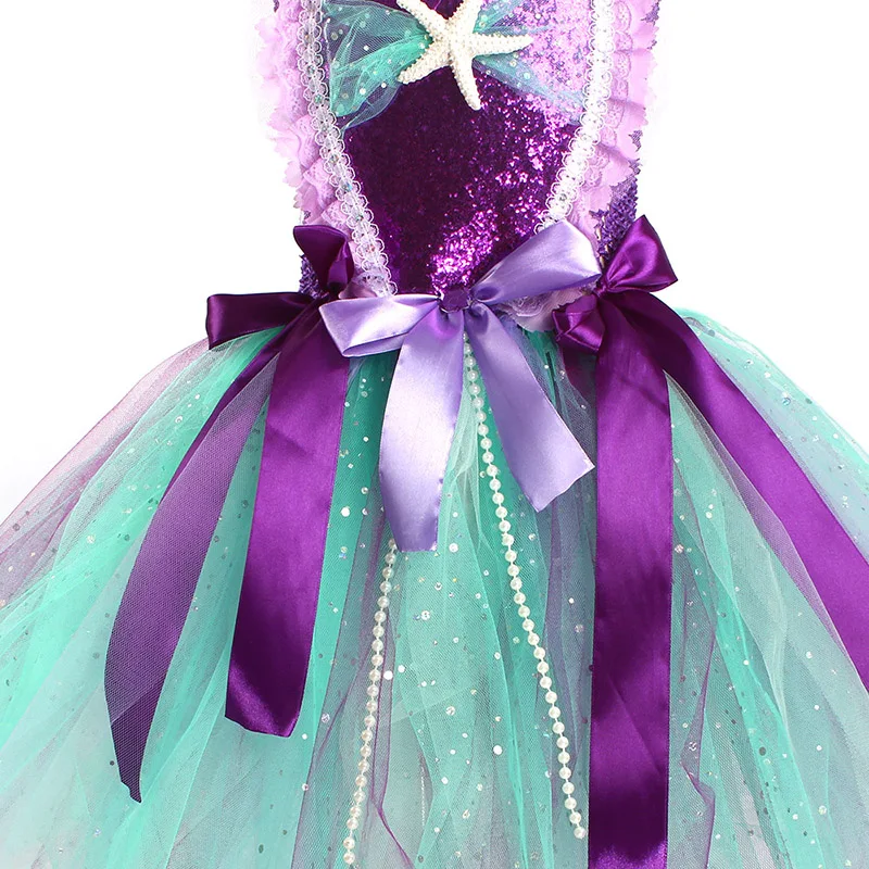Mermaid Teal and Pearls Sparkly Tutu Dress for Girls Birthday Party Pageant Princess Dresses Kids Starfish Halloween Costume (13)