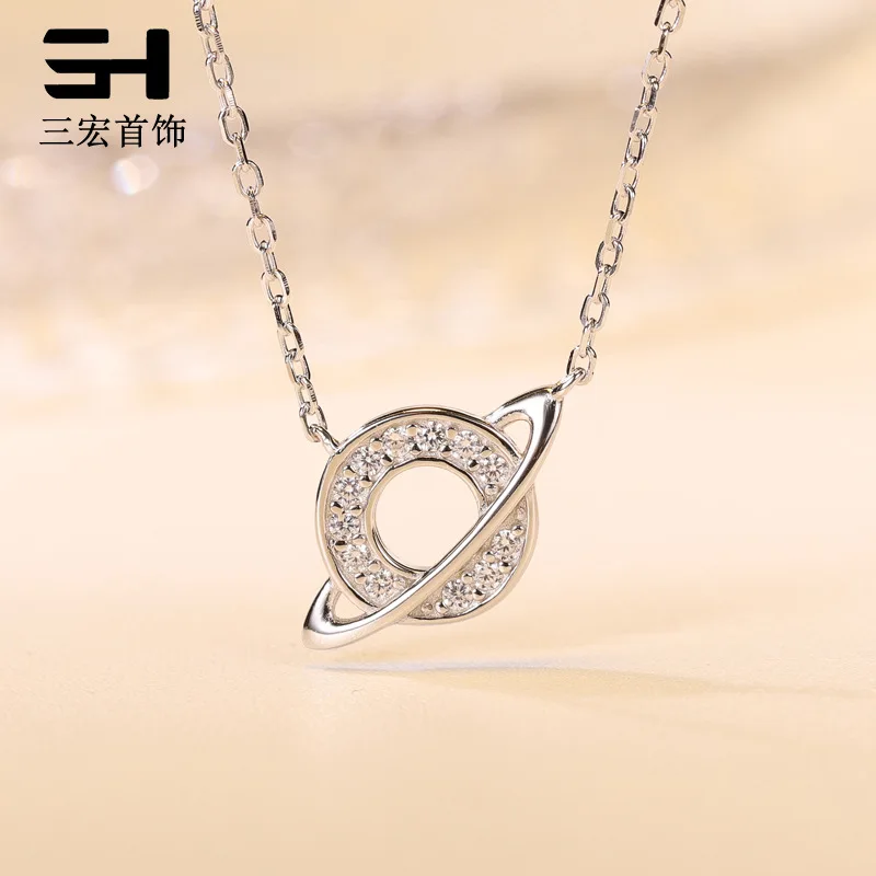 

San hong S925 Fine Silver Planet Necklace xiang gao Non-mainstream Design Simple Choker Birthday Gift Female Net Red Women's
