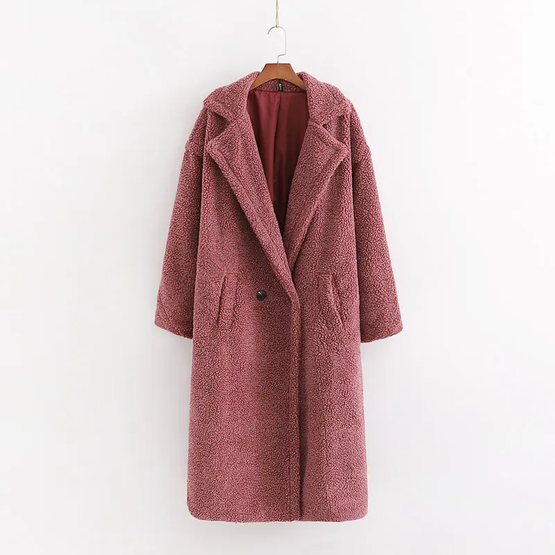 Розовое пальто из искусственного меха, флисовое винтажное пальто hite teddy, длинная плюшевая куртка, пушистый мохнатый кардиган размера плюс, пальто для женщин, зима - Цвет: Розовый