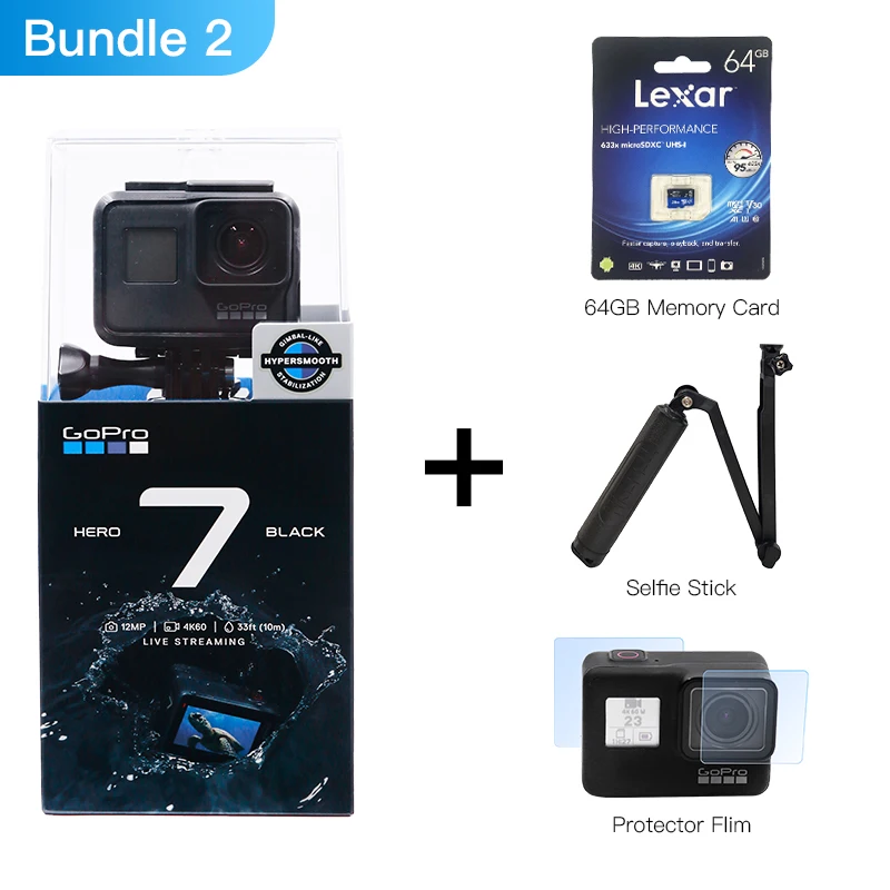 Bundle 2 Оригинальная Экшн-Камера GoPro HERO 7 Black 4K 60fps 1080P 240fps Video Go Pro Sports Hero7 Black Helmet Cam с прямой потоковой передачей - Цвет: Bundle 2