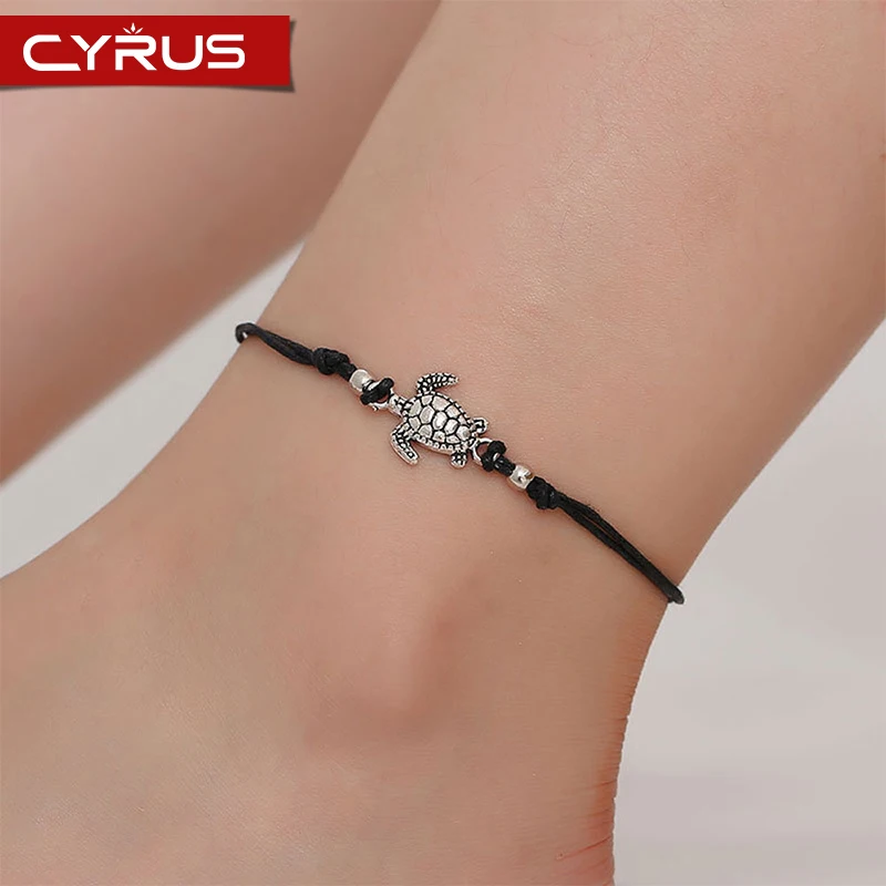 

Simple Pure Handmade Sea Turtle Ankle Bracelets for Women Multiple Color Braided Rope Anklet Single Layer Beach Barefoot Jewelry
