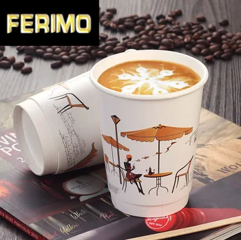 

12oz 400ml Disposable Thicken Paper Cups for Juice Milk Tea Hot Drinks Takeout Coffee Cup with Lid