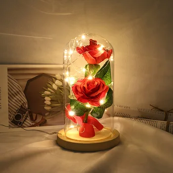 

Hot Stimulation 2Pcs Rose Flowers LED String Light with Glass Cover Party Wedding Decor Birthday Mother's Day Anniversary Gift