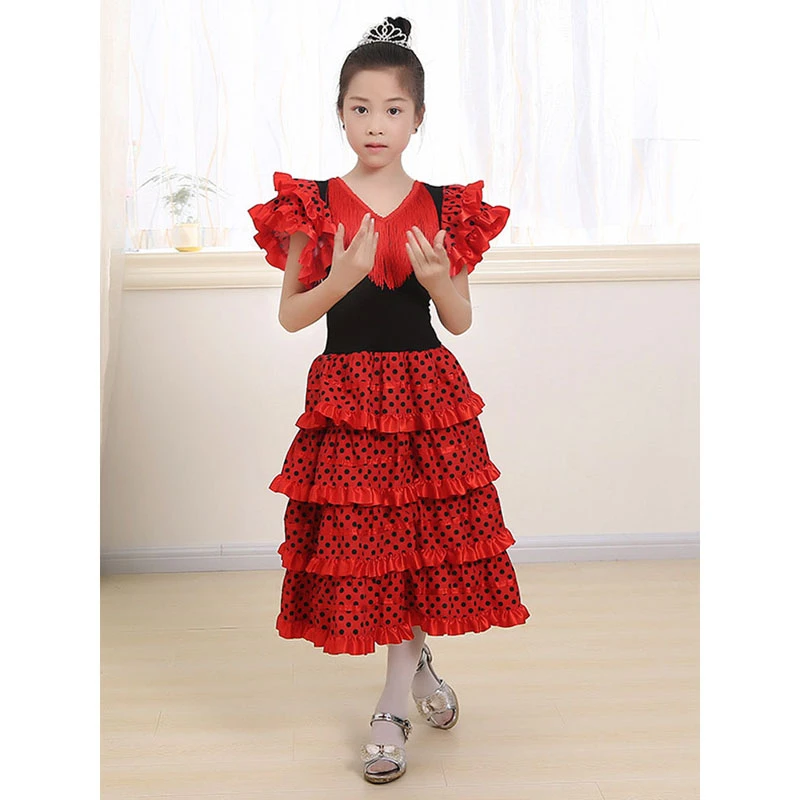 Vestido de baile para niña, falda clásica de Flamenco español para bebé,  estilo gitano, Festival de corrida de Toro, salón de baile, Rojo|Flamenco|  - AliExpress