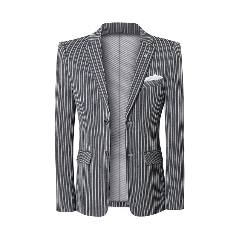 

British Style Plus Size Striped Blazer Jacket Men Fashion Two Buttons Formal Wear Casual Mens Blazer Jacket Business Suit Coats