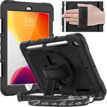 

iPad 10.2 Case 2020/2019 (iPad 8th/ 7th Generation Case) with Screen Protector Pencil Holder Rotating Kickstand Hand/Shoulder