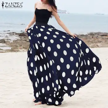 

S-5XL Women Long Polka Dot Print Bohemian Skirts ZANZEA Summer Casual Elastic Waist Skirt Party Loose Maxi Skirts Female Vestido