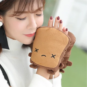 

Keep Warming gloves USB hand warmers fingerless gloves Cute toast shape New Year Christmas gift winter gloves