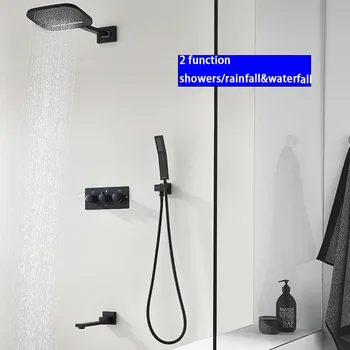 

New Arrival douche shower set Black Treatment Waterfall Rain shower Wall Mounted 4 Function Diverter Valve Controller