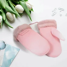 Зимние Модные унисекс ветрозащитные замшевые с мехом Famale теплые перчатки толстые перчатки из искусственной шерсти Варежки с лямкой