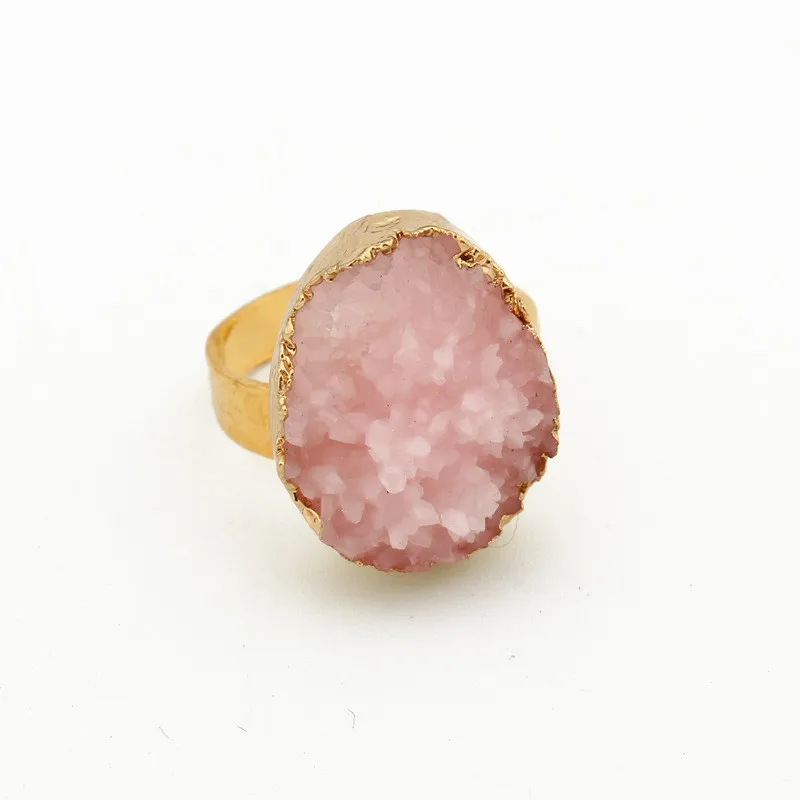 2020 New Resin Rings Geode Quartz Crystal Rings Oval Pink Blue Ring Gold Plated Rings For Women Accessories Jewelry (3)