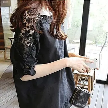 

2020 Womens Summer Short Sleeve Cotton Hollow Out Lace Floral Beach Bikini Cover-Ups Black White Color