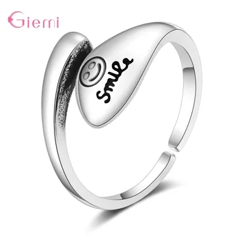 

Hot Fashion Women Girls Top Selling 925 Sterling Silver Smile Face Rings Wholesale Female Statement Smiley Ring