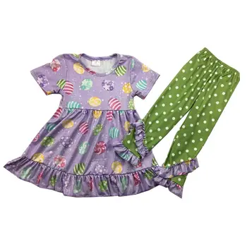 

baby girl Easter egg purple tunic match long pants kid girl holiday outfits clothing set