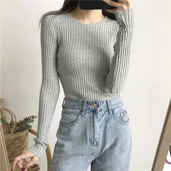 

Fashion O-neck Slim Sweater Autumn Women Sweater Long-sleeved Bottoming Shirt