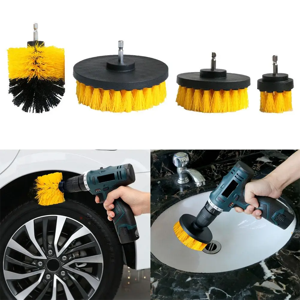 4pcs/set Power Scrubber Brush Set For Bathroom Drill Brushes Car Wash Brush Cleaning Cordless