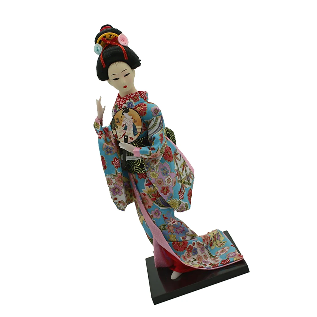 Traditional Japanese Standing Geisha Doll Model Decorate In Floral Clothes