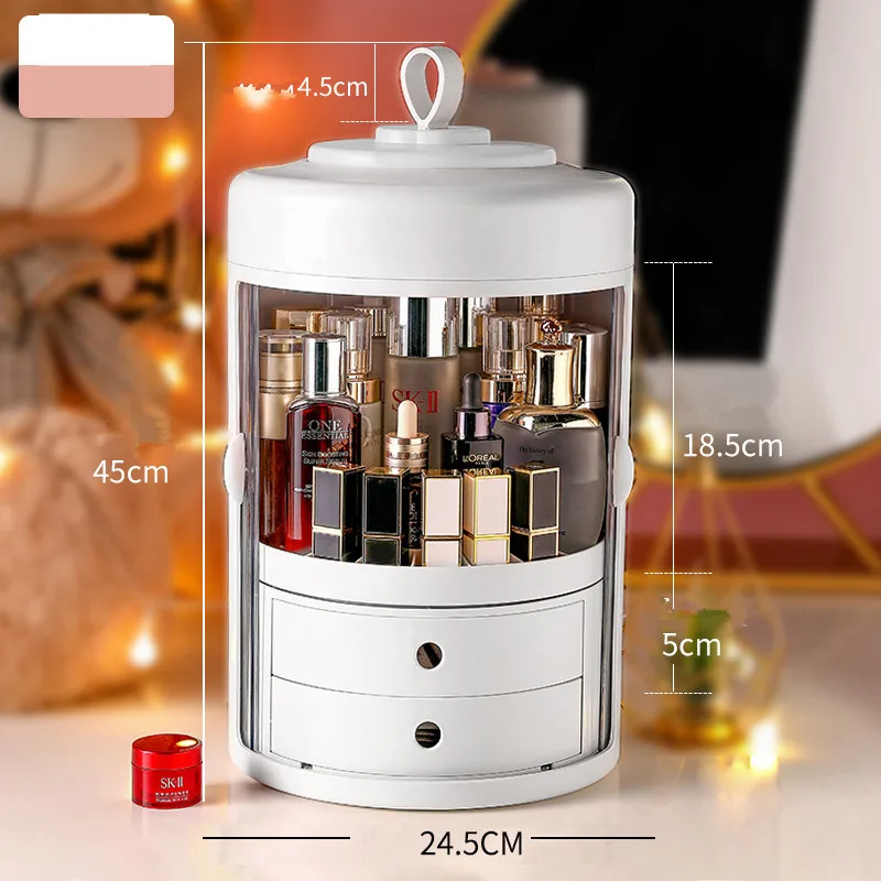 

Rotating Cosmetic Storage Box Desktop Portable Dustproof Dressing Box Large Capacity Skin Care Product Finishing Rack 4095