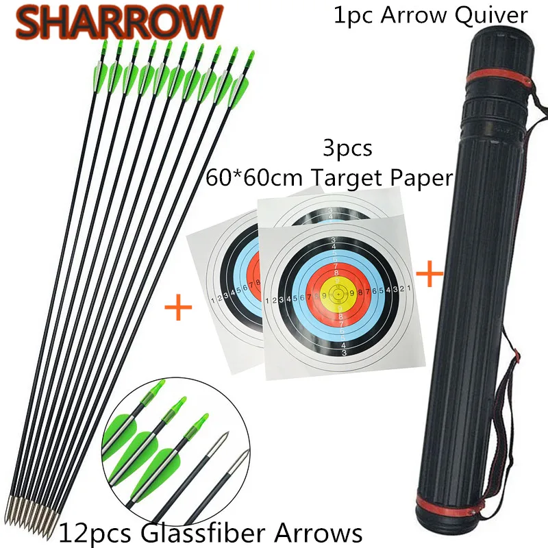 

12pcs Archery 31inch Fiberglass Arrows With 3pcs Target Paper Arrow Tube For Bows Target Hunting Shooting Practice Accessories