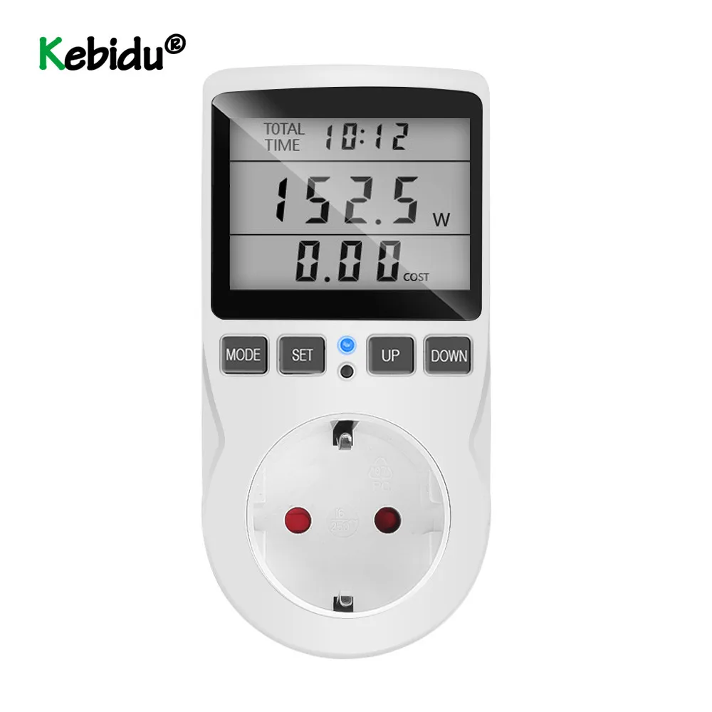 EU Digital Power Meter Wattmeter Socket Wattage Energy Voltage Watt Electricity Cost Measuring Monitors Analyzer | Электроника