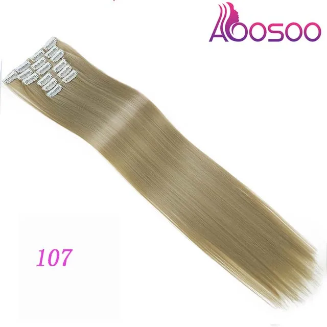 Длинные светлые волосы синтетические заколки для волос прямые 2" 16 клипсов накладные волосы шт бровей черный белый цвет - Цвет: 107