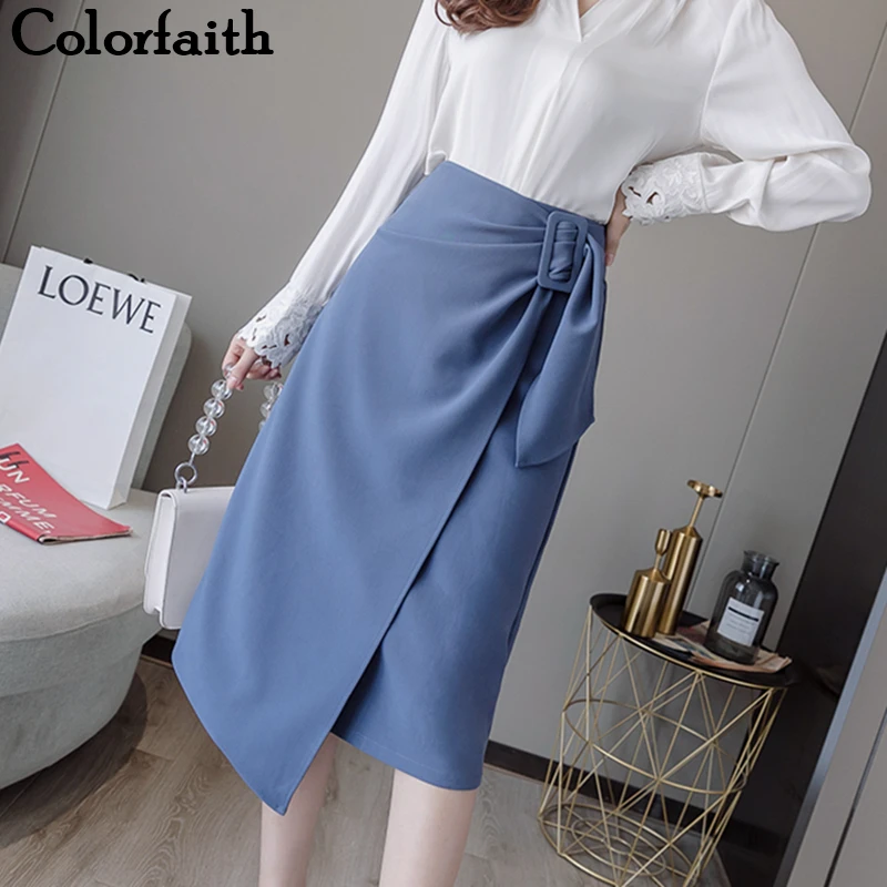 Colorfaith, женские осенне-зимние юбки, необычные, длиной до колена, миди, элегантные, для офиса, леди, минималистичный стиль, для девушек, SK5854