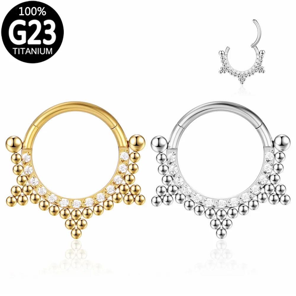 

G23 Titanium Ear Cartilage Helix Earring Zircon Clusters Ball Hinged Hoop Nose Septum Ring Segment Clicker Lip Nipple Piercing