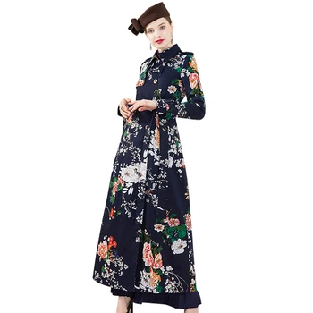 

Autumn Jacquard Trench Coat for Women Turn-down Collar Floral Trench Women Double Breasted Down Outwear Adjustable Waist DZ2530