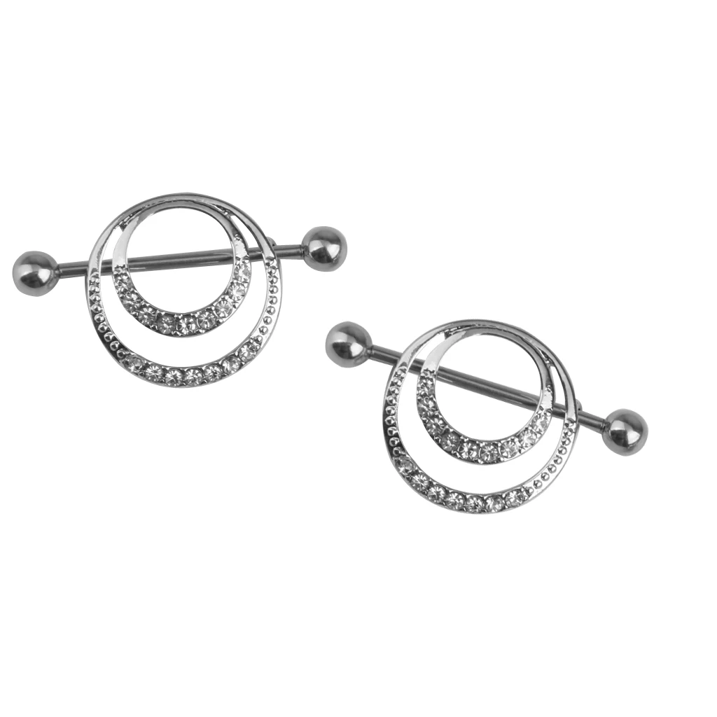 1 Pair 14g Stainless Steel Crystal Round Circle Ring Piercings