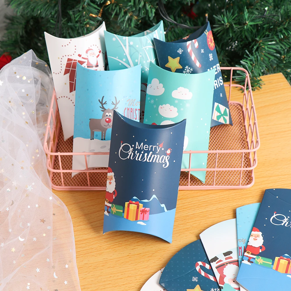 

1/5Pcs Christmas Gift Box Pillow Shape Xmas Tree Elk Christmas Candy Box Bag Paper Cookies Boxes Christmas Party Favors Kids Gif