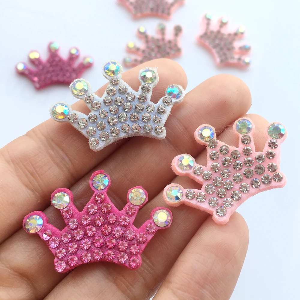 White Padded Multiple Shaped Crown Rhinestone Applique 30Pcs for DIY Clothes Crafts Decor Patches Headwear Hair Bow Accessories
