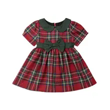 1-4Years Kid Girls Christmas Dress Xmas Toddler Kids Baby Girl Clothes Short Sleeve Christmas Bowknot Tutu Dress