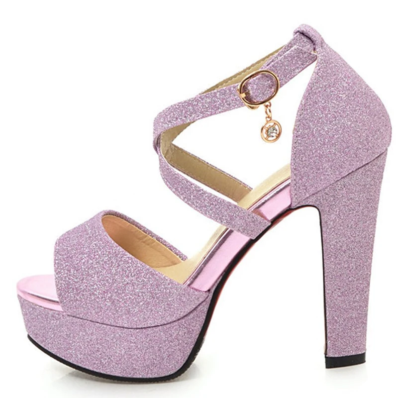 

YECHNE Women Gold Peep Toe Sandals Plus Size 32 - 43 High Heels Wedding Sandals Party Sexy Pole Dance Silver Summer Pumps
