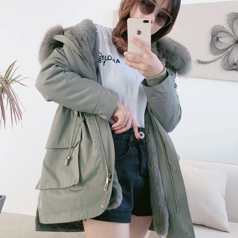

2020 Winter Coat Women Parka Real Fur Coat Female Rabbit Fur Liner Long Jacket Women Fox Fur Collar Warm Parkas MY4574