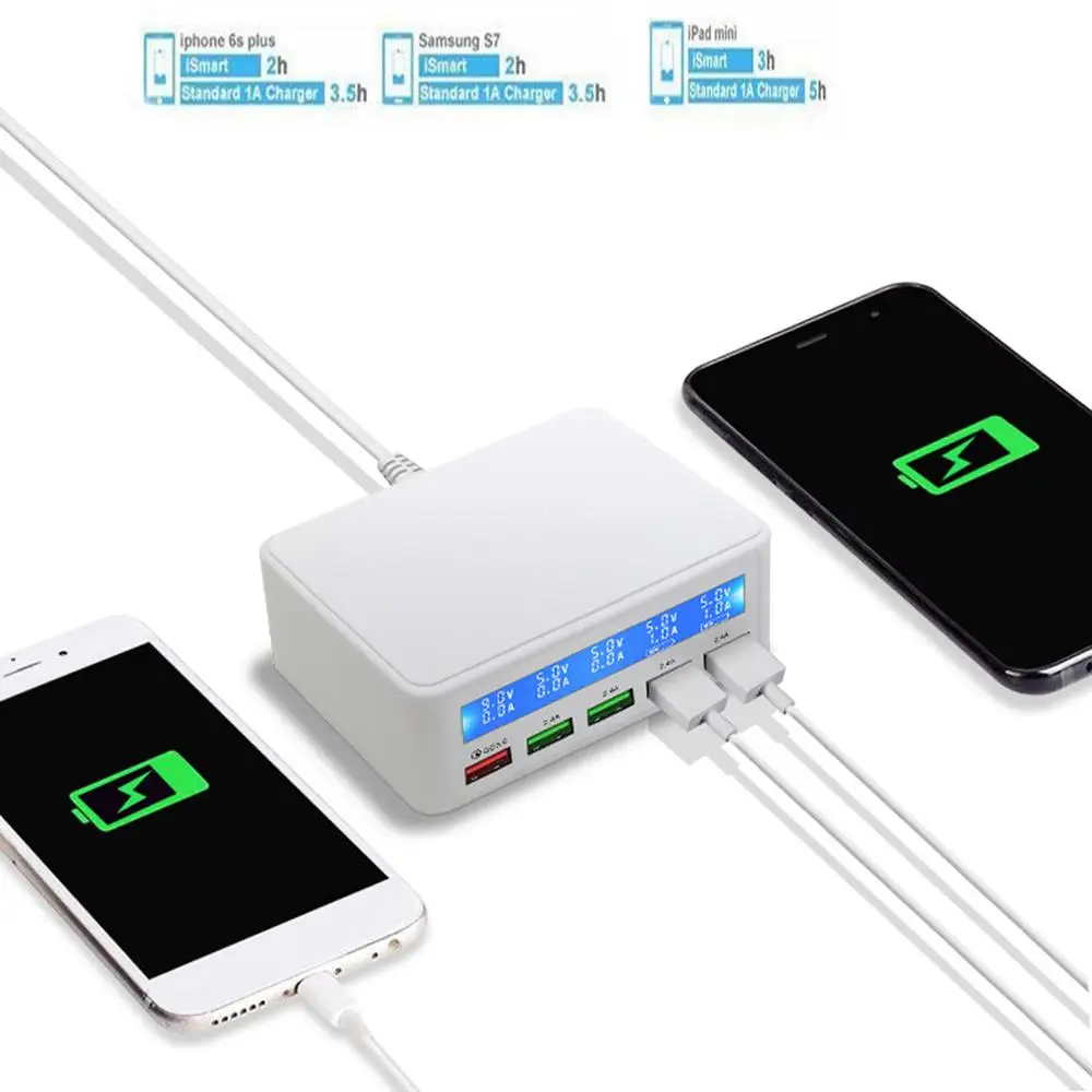 QC 3,0 Быстрая зарядка 5 портов Usb lcd дисплей Каррегадор мульти телефон быстрое зарядное устройство для Iphone Xiaomi