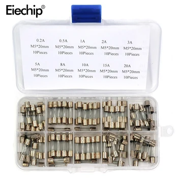 

100Pcs/Box 5x20mm Fast-blow Glass Fuse Assorted Kit 0.2A 0.5A 1A 2A 3A 5A 8A 10A 15A 20A Amp Fuses Electrical Fuse Tube Mix Set