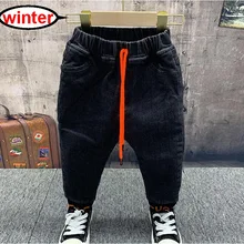 Новые джинсы для мальчиков зимние детские теплые брюки с вышивкой и хлопковой подкладкой Детские утепленные вельветовые джинсы на возраст от 2 до 6 лет