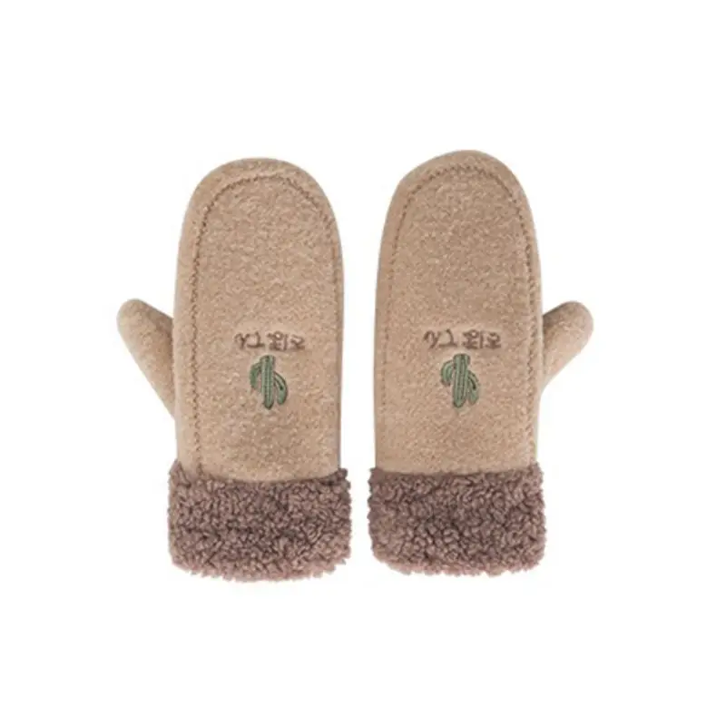 Women Girls Winter Mittens Imitation Wool Full Finger Thicken Warm Gloves Cartoon Embroidered Hand Warmer New Arrival