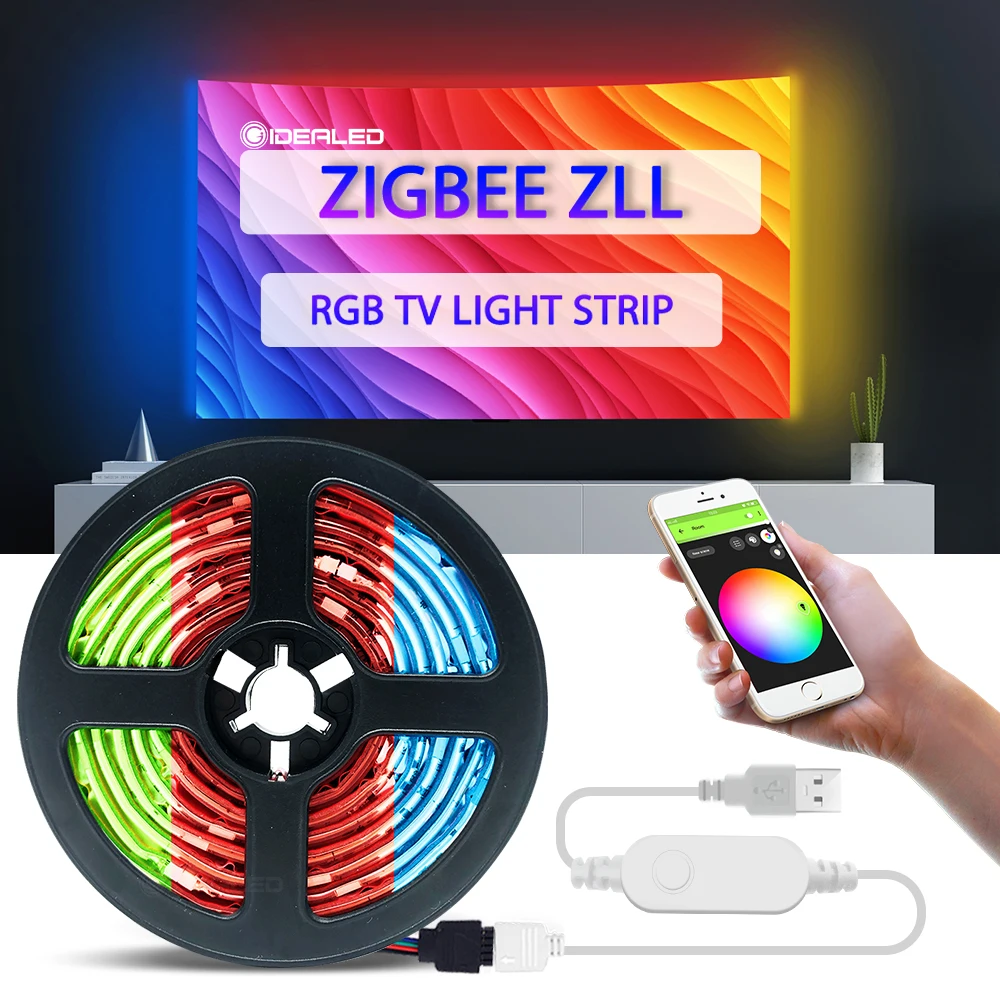 US $14.02 Smart Zigbee TV RGB Lights Strip APP Control For 4060 Inch HDTV Backlight USB Powered Work With Alexa Echo Plus SmartThings Hub