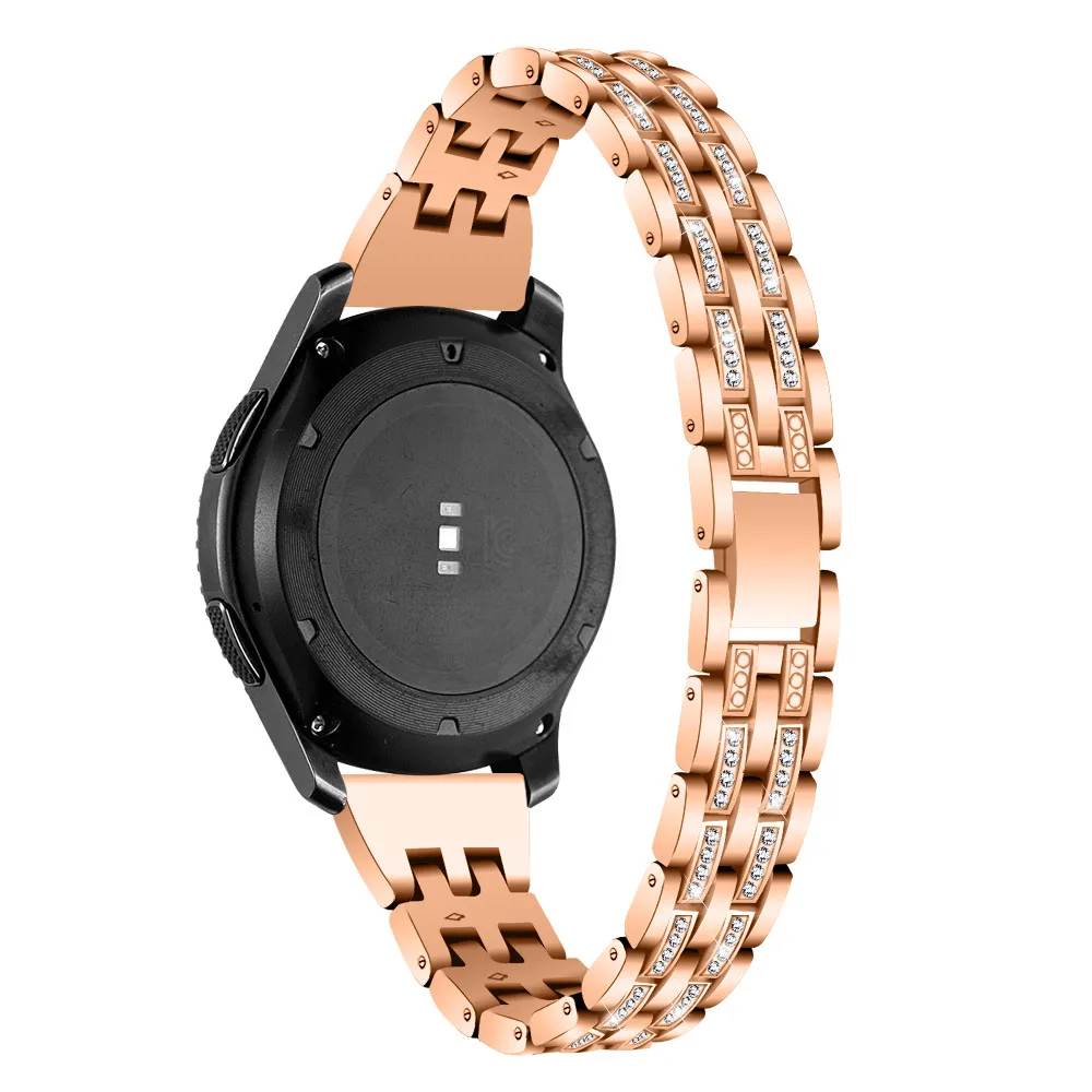 Rose Gold Для samsung Galaxy Watch 42 мм 46 мм ремешок с кристаллами из нержавеющей стали металлический ремешок браслет с быстроразъемные контакты - Цвет ремешка: Rose Gold