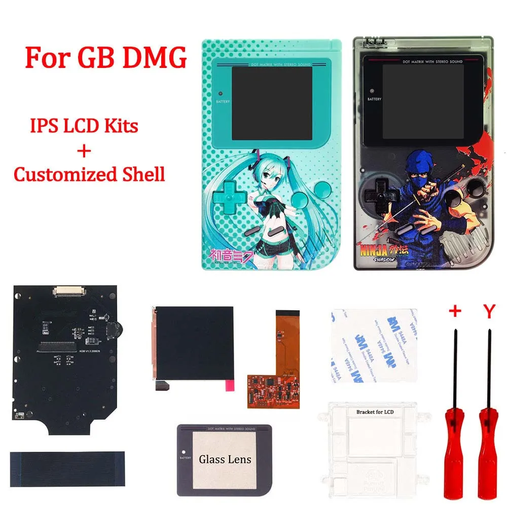 New Customized Shell Housing Sets with IPS LCD Screen Kits for GB DMG with buttons glass screen lens cover for GameBoy Classic