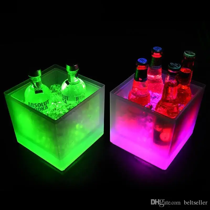 

3500ml Rectangle LED Ice Buckets Luminous Double Layer Square Bucket Waterproof colorful changing Kitchen Bar KTV Tools