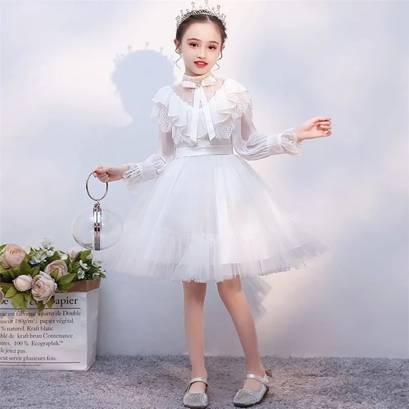 Г. Осень-зима; роскошное детское однотонное белое платье с длинными рукавами для девочек; платье принцессы на день рождения, свадьбу, выпускной вечер; элегантные Детские платья