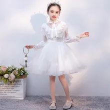 Г. Осень-зима; роскошное детское однотонное белое платье с длинными рукавами для девочек; платье принцессы на день рождения, свадьбу, выпускной вечер; элегантные Детские платья