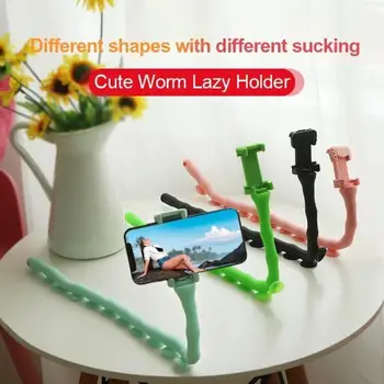 

Cute Caterpillar Mobile Phone Holder Worm Flexible Phone Suction Cup Stand For Home Wall Desktop Bicycle Lazy Bracket Holder