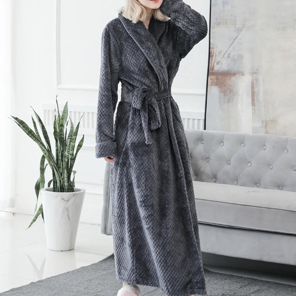 Модный однотонный женский толстый банный халат, мягкий теплый длинный халат, плюшевое кимоно, одежда для сна