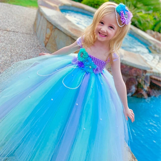 Pirncess fantasia infantil tema de sereia, vestido para crianças com laço  de estrela do mar roxo vestido tutu rabo de peixe faixa de cabelo -  AliExpress