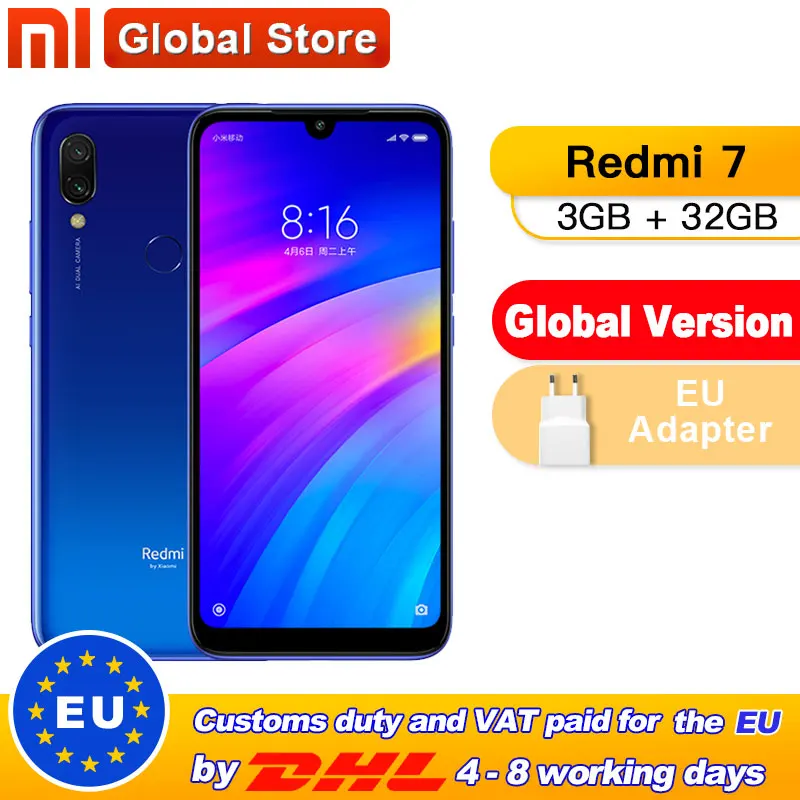 Глобальная версия телефона Xiaomi Redmi 7 3 ГБ 32 ОЗУ Snapdragon Qualcomm 632 мобильный телефон