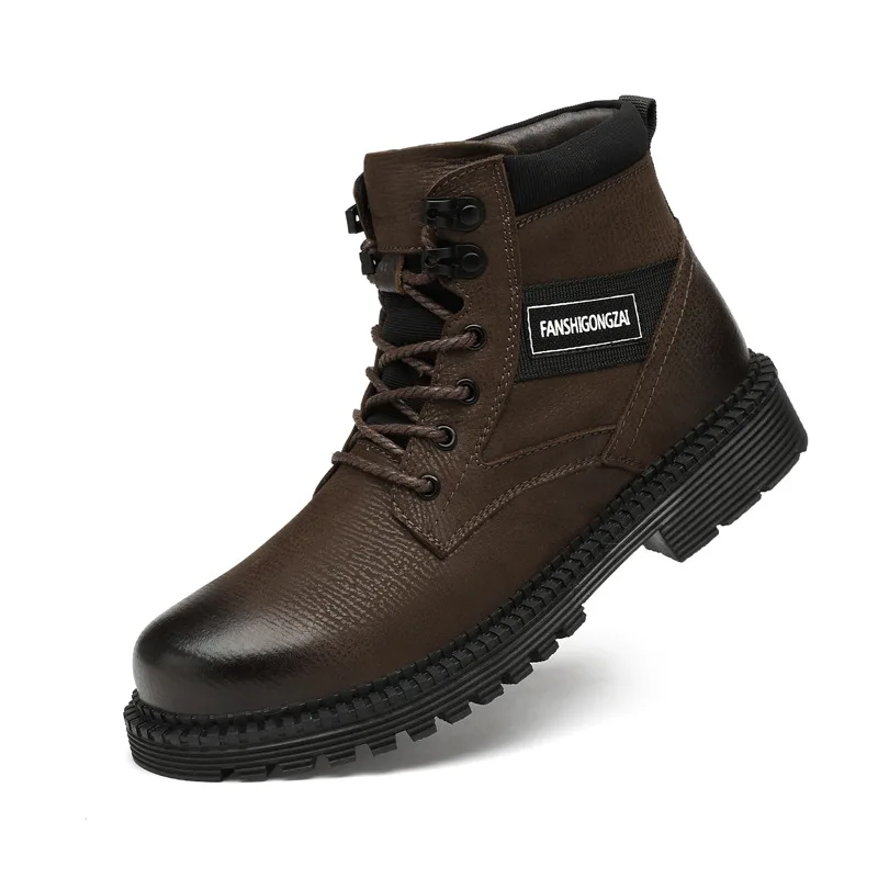 

2019 New Style Full-grain Leather Martin Boots Men's Cotton Boots plus Velvet Snow Boots Large Size Men's Boot