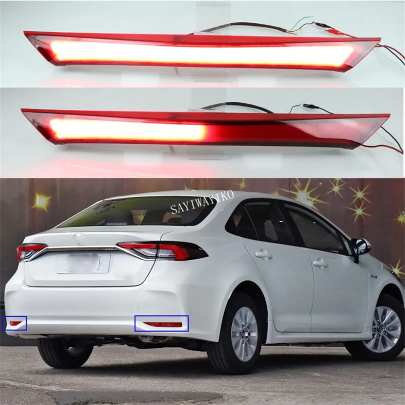 

2 шт. Многофункциональный светодиодный светильник на бампер, задний противотуманный фонарь, тормозной светильник, светильник сигнала поворота, отражатель для Toyota Corolla 2014-2019